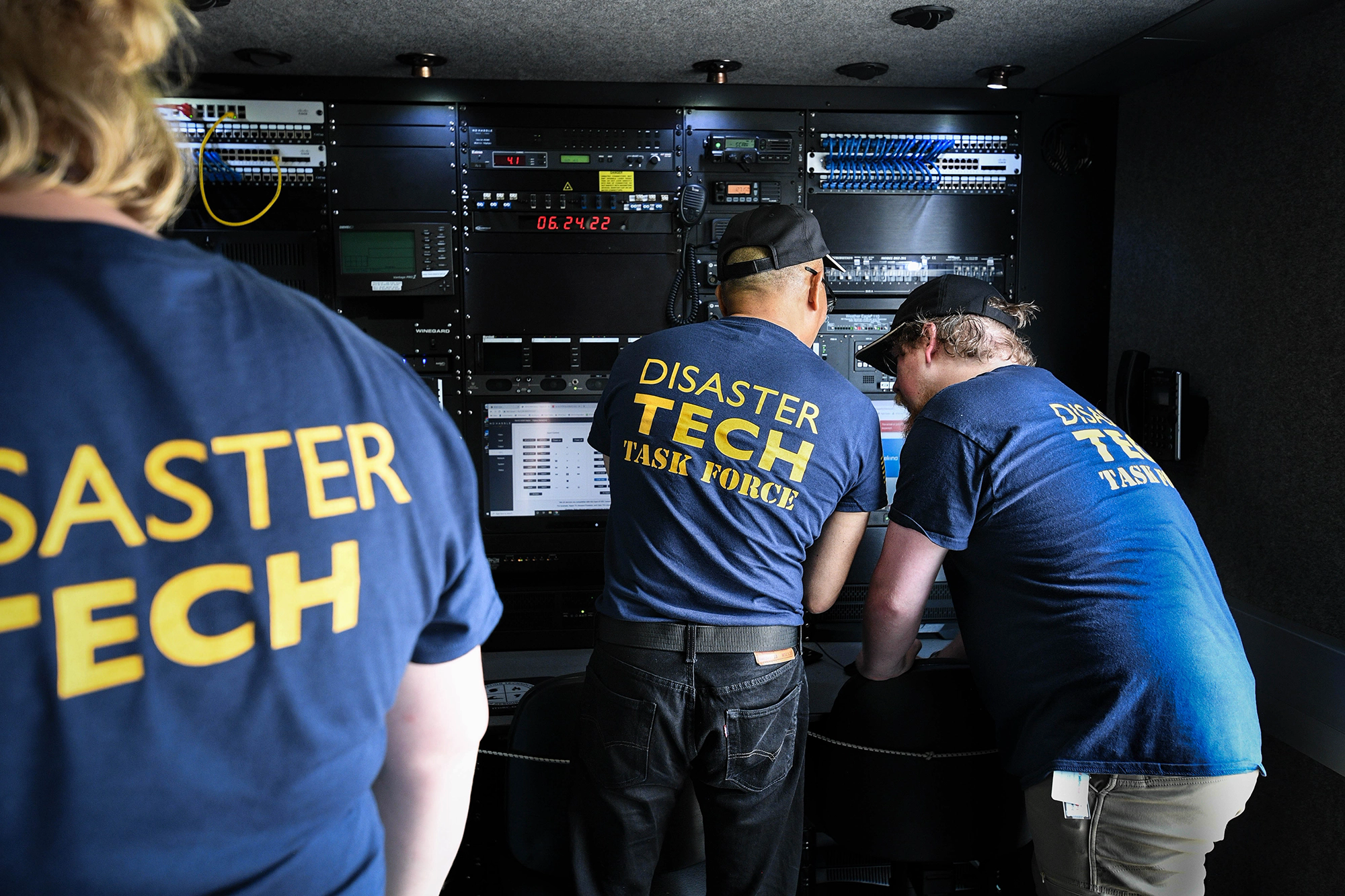 ITDRC Disaster Tech Task Force volunteers at network equipment rack