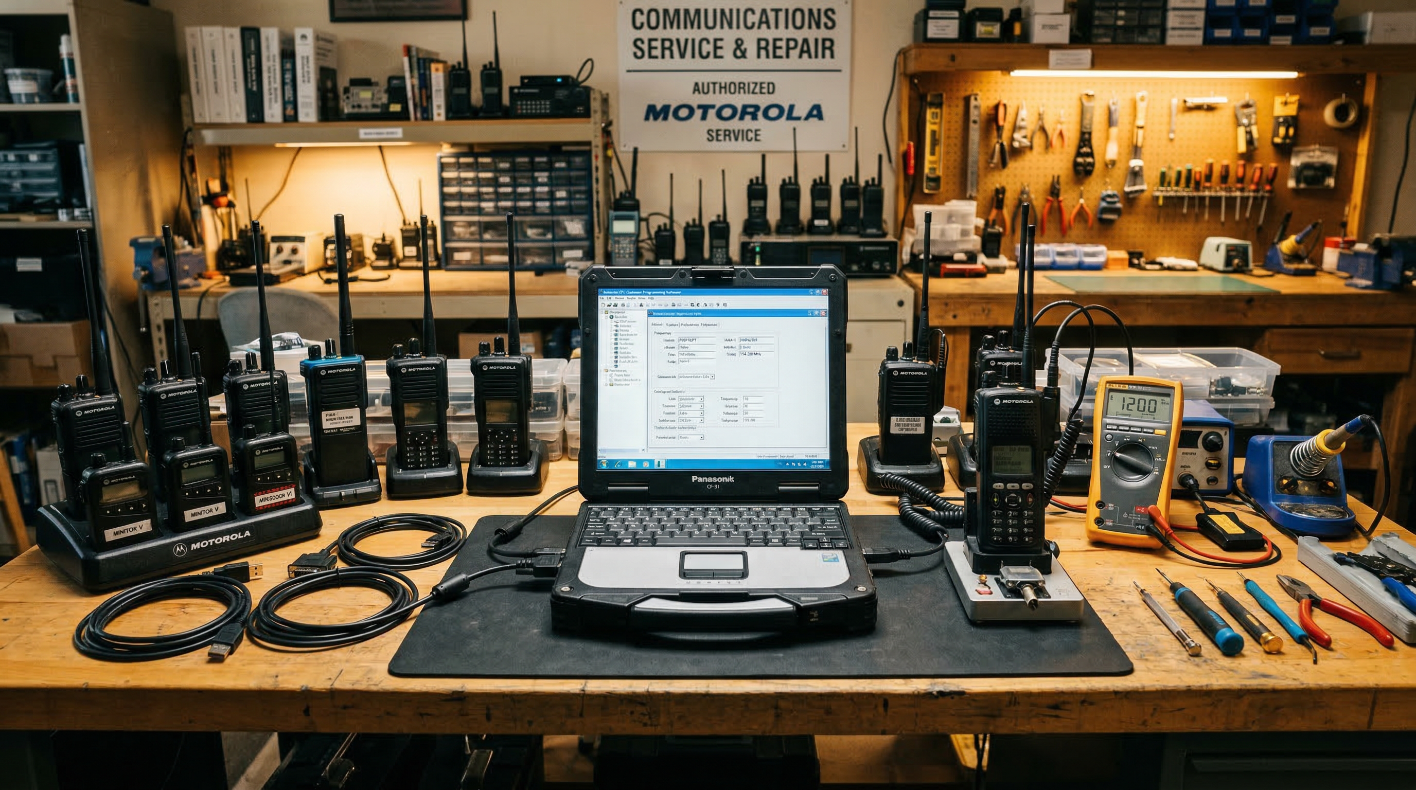 Radio programming workbench with Motorola radios